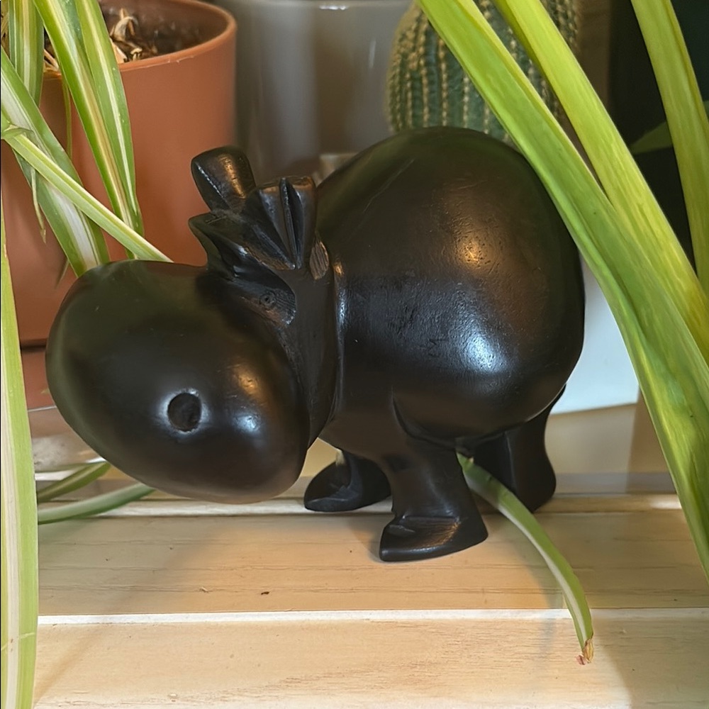 Hand Carved Wood House Hippo Sculpture Art - Picture 8 of 9